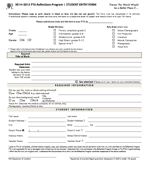 PTA Reflections Program Student Entry Form