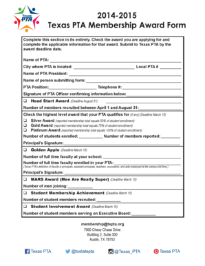 Texas PTA Membership Award Form