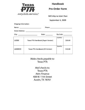 Texas PTA Handbook Pre-Order Form