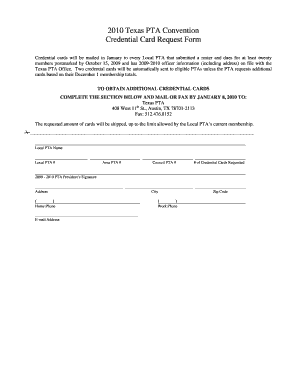 2010 Texas PTA Convention Credential Card Request Form