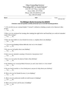 Michigan Alcohol Screening Test Form