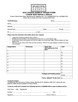 Food order form lds - WALLPAPER SAMPLE ORDER FORM LARGE ... - Porter's Paints