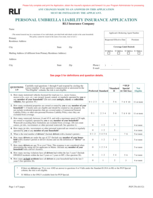 Personal Umbrella Liability Insurance Application
