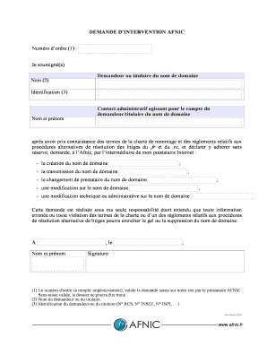 DEMANDE D’INTERVENTION AFNIC
