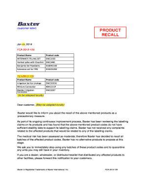 Product Recall Notice and Customer Reply Form