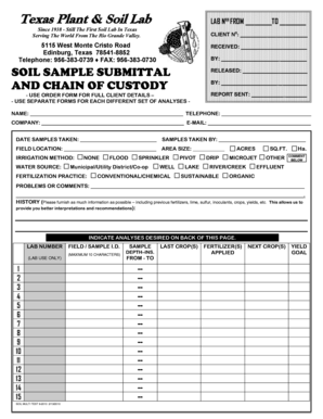 Texas Plant & Soil Lab Soil Sample Submittal Form