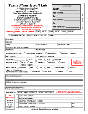 Texas Plant and Soil Lab Soil Test Form