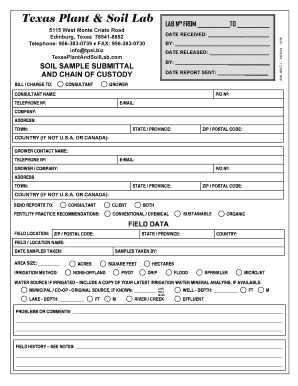 Texas Plant & Soil Lab Soil Sample Submittal Form