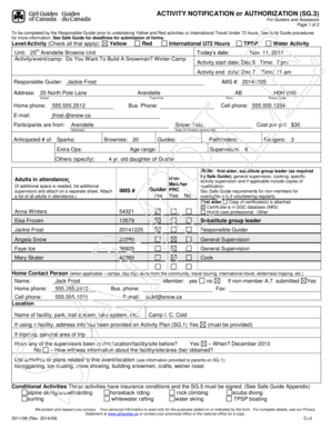 Activity Notification or Authorization Form