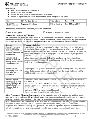 Emergency Response Plan for Girl Guides
