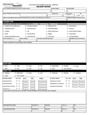 Child Care Incident Report Form