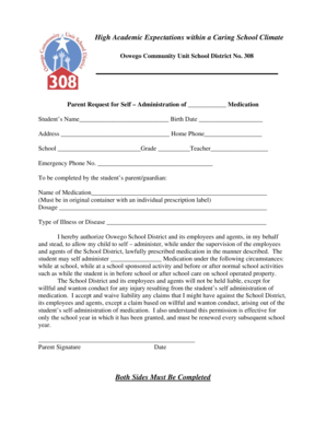 Parent Request for Self-Administration of Medication