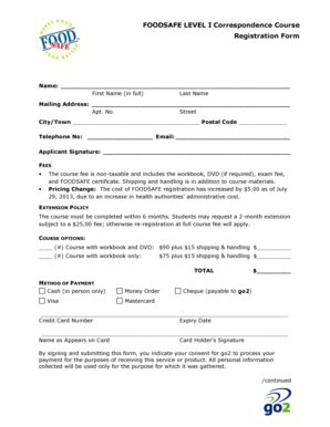 FoodSafe Level I Registration Form
