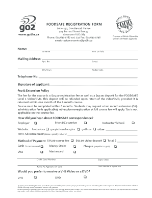 FOODSAFE Level 1 Registration Form