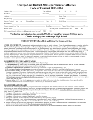 Oswego District 308 Athletics Code of Conduct Form