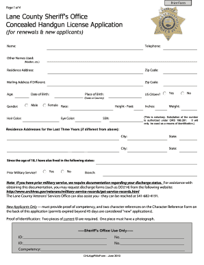 Lane County Concealed Handgun License Application