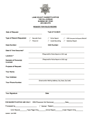 Lane County Police Record Request Form