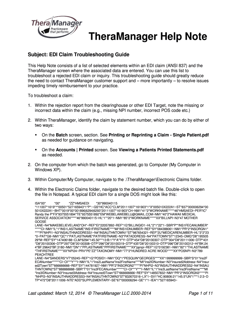 Fillable Online Subject EDI Claim Troubleshooting Guide Fax Email Print ...