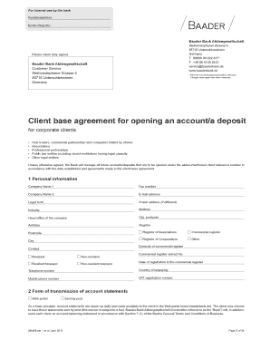 Client Base Agreement for Opening an Account/Deposit
