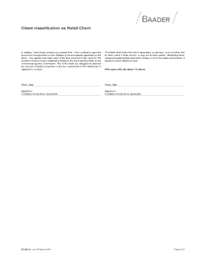 Baader Bank Retail Client Classification Agreement