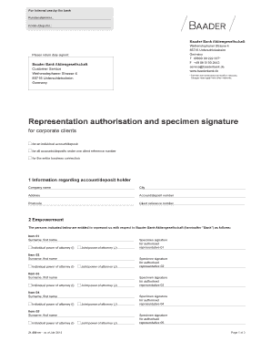 Representation Authorisation and Specimen Signature for Corporate Clients