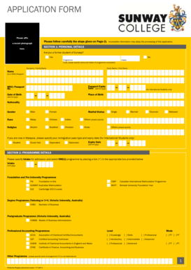 Sunway College Application Form