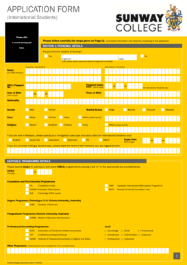 Sunway College International Student Application Form