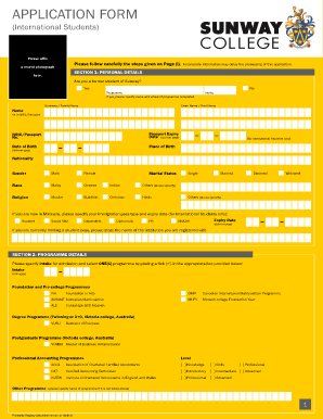 Sunway College International Student Application Form