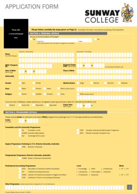 Sunway College Application Form