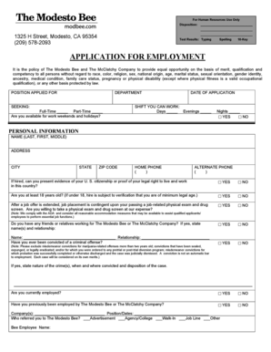 The Modesto Bee Employment Application