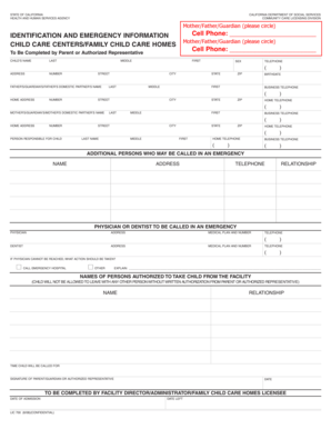 California Child Care Emergency Information Form