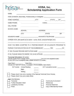 HOSA Scholarship Application Form