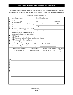 Employment Application for Professional Personnel