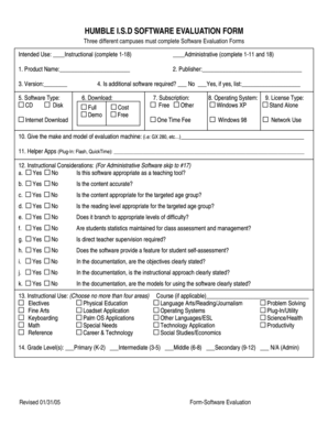 HUMBLE I.S.D SOFTWARE EVALUATION FORM