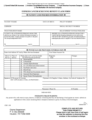 Express Cancer Screening Benefit Claim Form