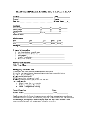 Seizure Disorder Emergency Health Plan