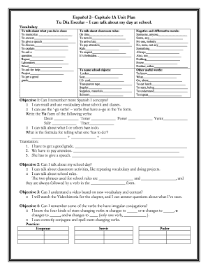 Spanish 2 Chapter 1A Unit Plan