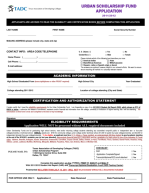 Urban Scholarship Fund Application