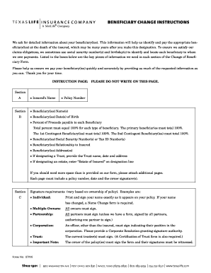 Texas Life Insurance Beneficiary Change Form