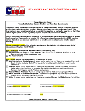 Texas Student Ethnicity and Race Questionnaire