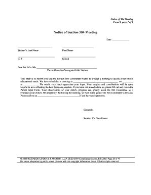 Notice of Section 504 Meeting