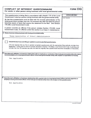 Conflict of Interest Questionnaire Form CIQ