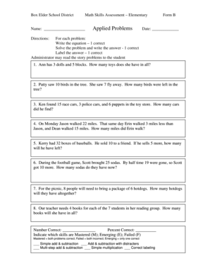 Math Skills Assessment Form