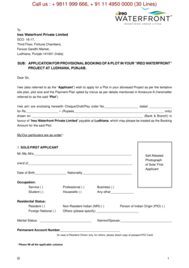Application for Provisional Booking of a Plot