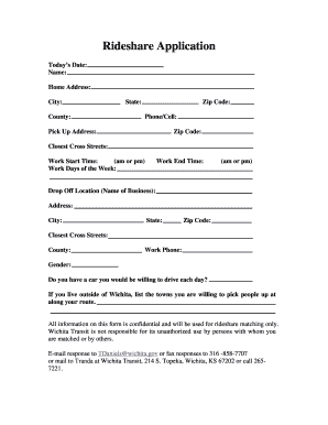 Rideshare Application Form
