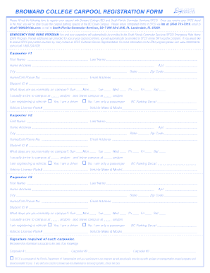 Broward College Carpool Registration Form