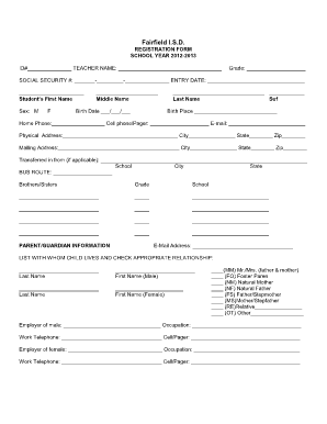 Fairfield ISD Student Registration Form