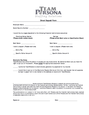 Direct Deposit Authorization Form