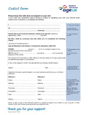 Codicil to Last Will