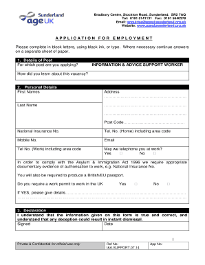 UK Employment Application Form